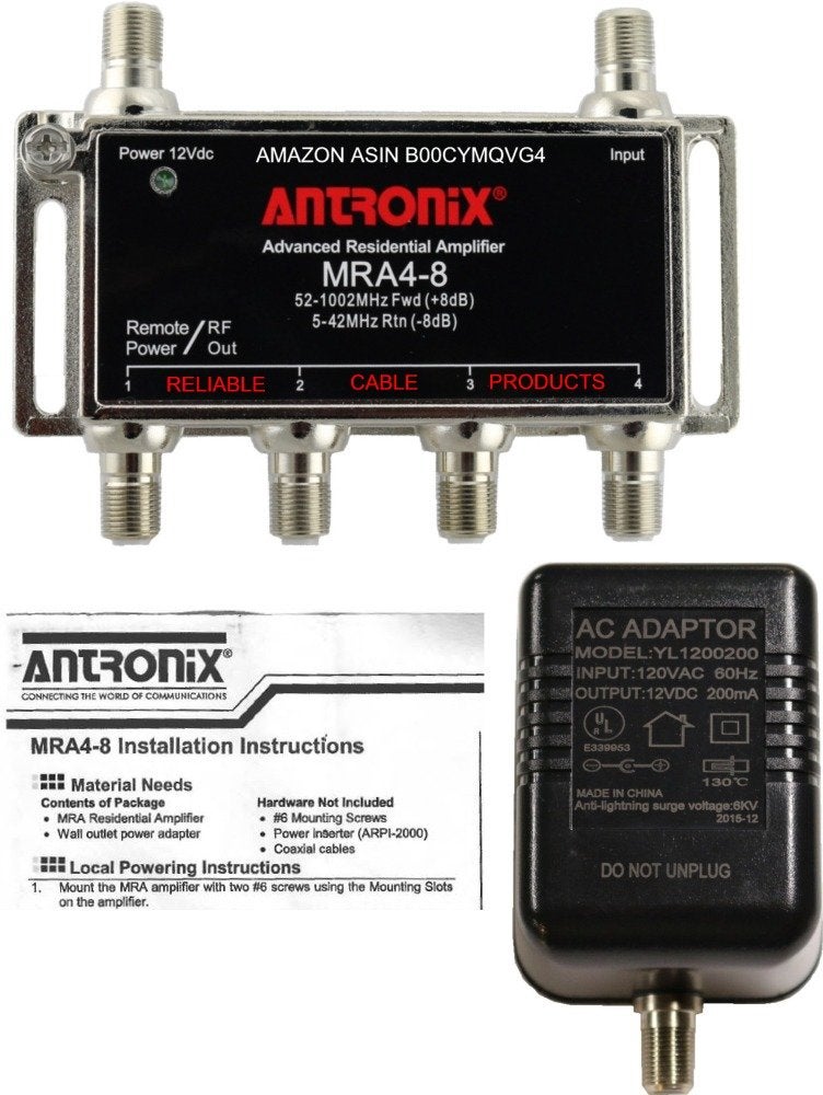 Antronix Amplifier, Cable TV RF Broadband 8dB Gain Four Output 5-1002Mhz w/ Power Adapter - Image 2
